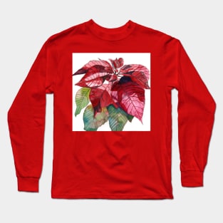 Red Poinsettia Flower original watercolour painting Long Sleeve T-Shirt